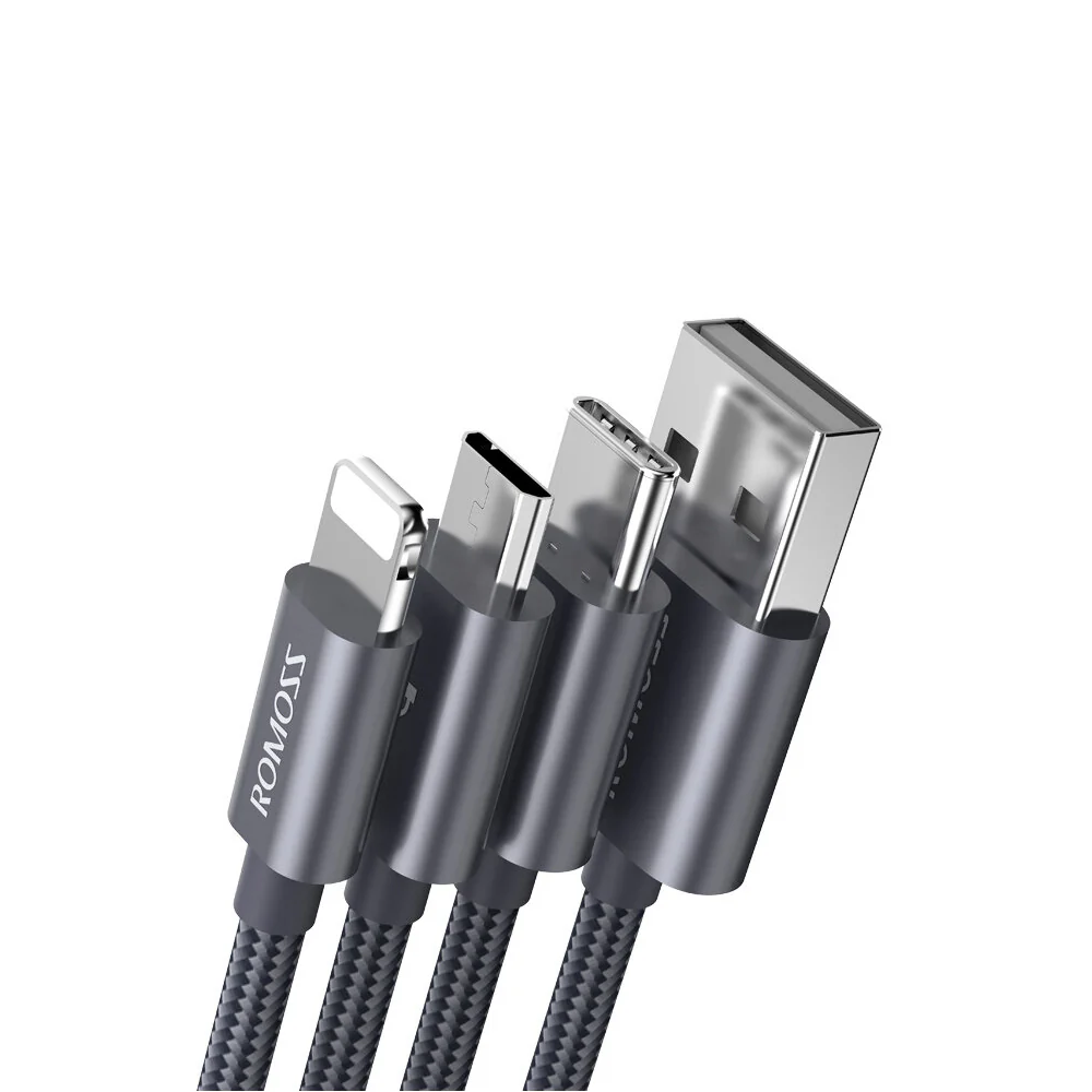 ROMOSS 3-in-1 Charging Cable 1m with Micro USB, USB-C, Lightning - Image 5