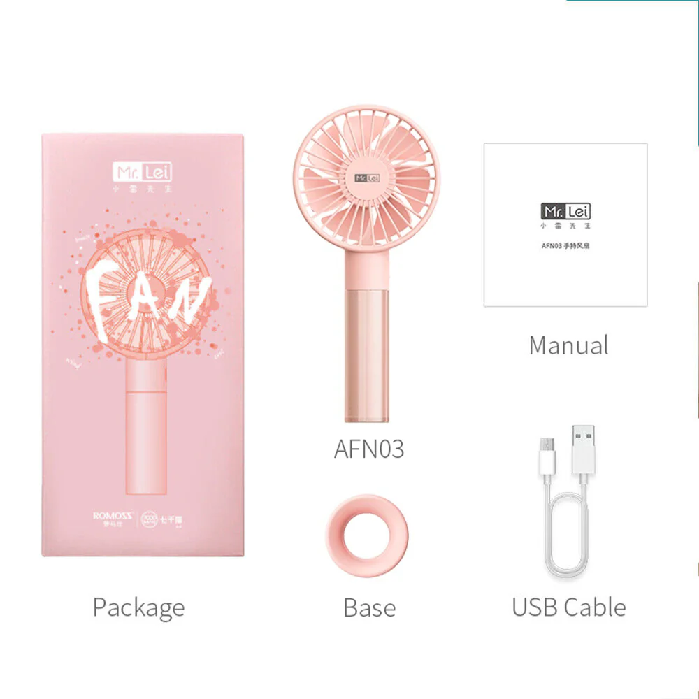 Romoss Mini USB Rechargeable Handheld Fan - Pink - Image 2