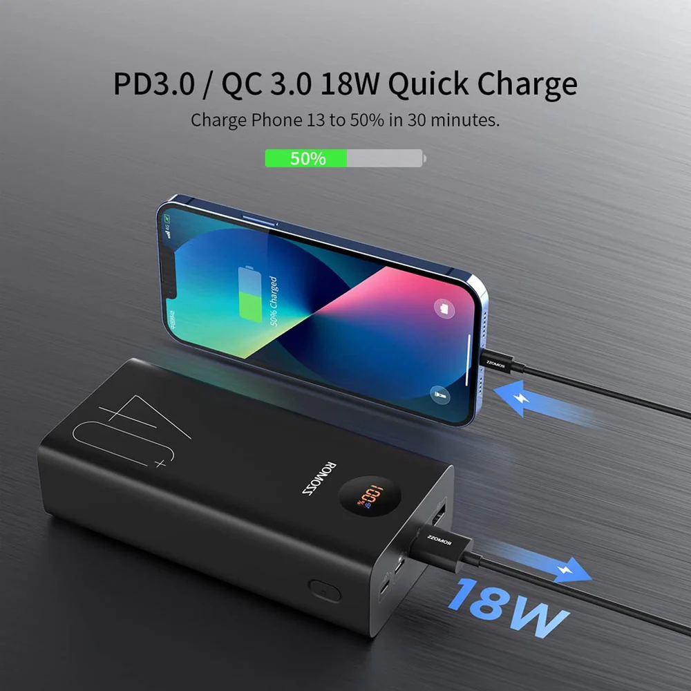 Romoss PEA40 40000mAh 18W Portable Power Bank - Black - Image 2