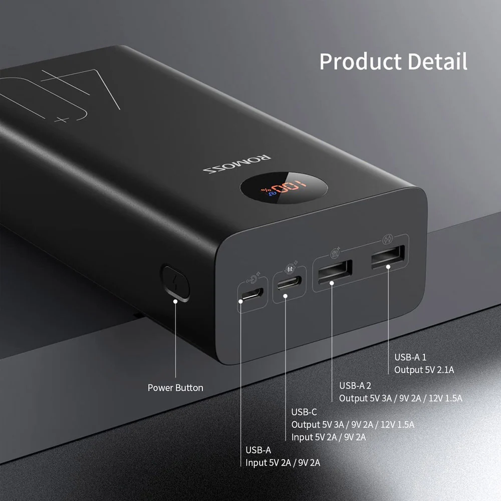 Romoss PEA40 40000mAh 18W Portable Power Bank - Black - Image 3