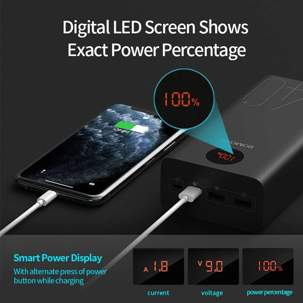 Romoss PEA40 40000mAh 18W Portable Power Bank - Black - Image 4