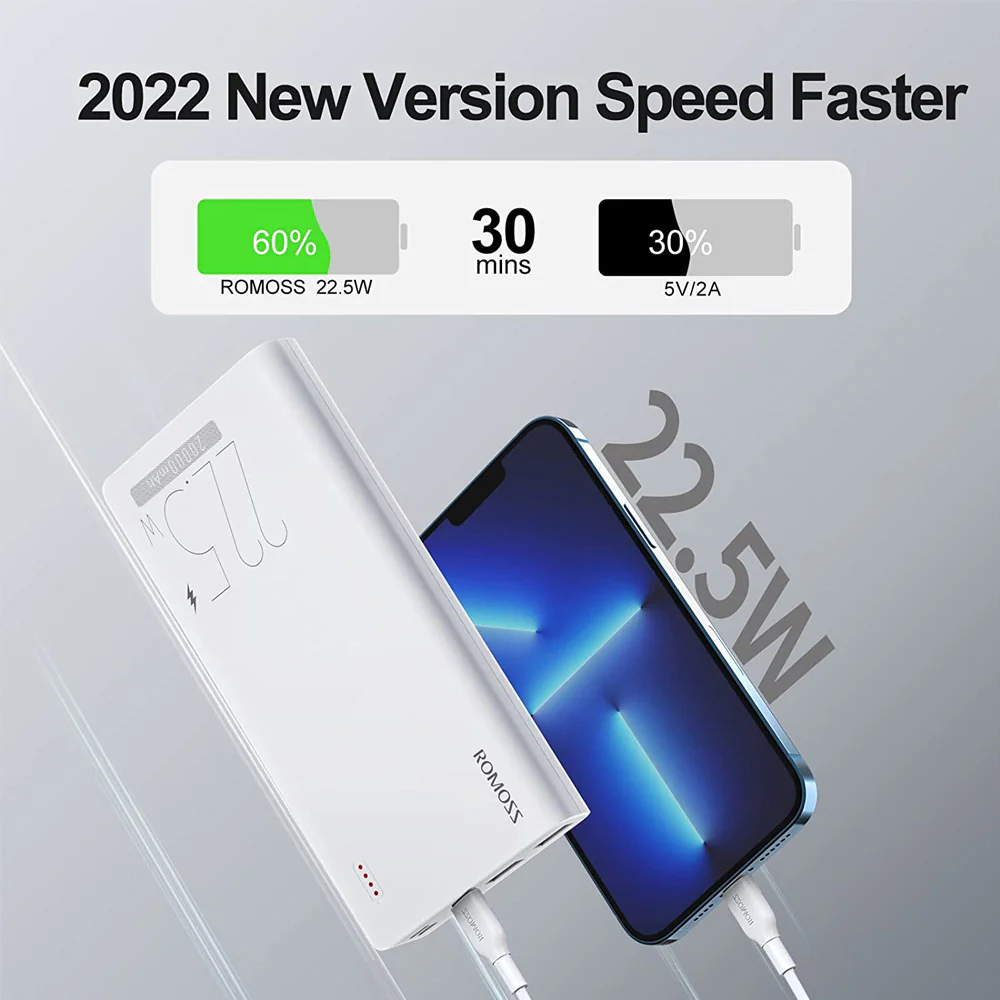 Romoss Sense8F 30000mAh 22.5W Ultra-Fast Charging Power Bank - White - Image 2