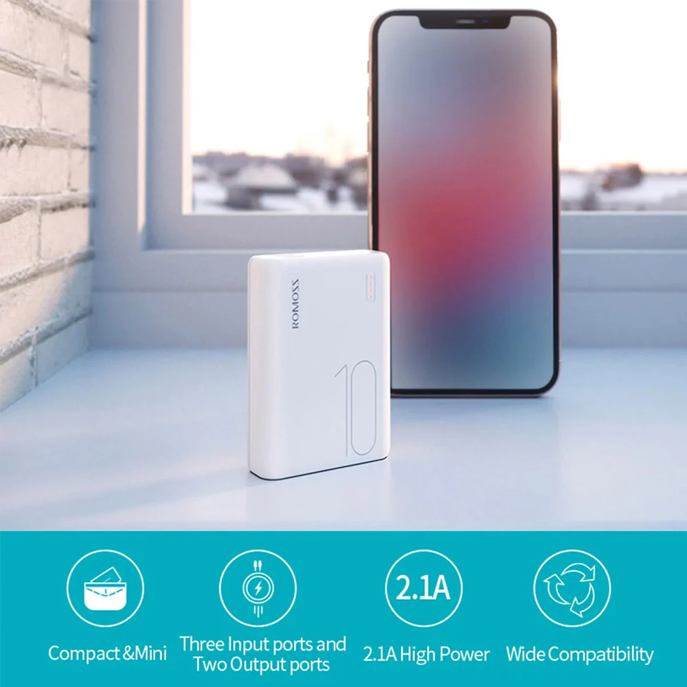 Romoss Simple10 10000mAh Power Bank - White - Image 3