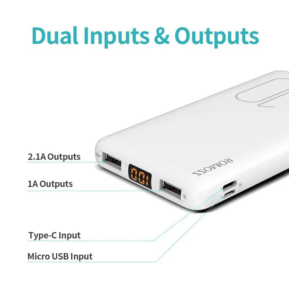Romoss Ultra-Slim Portable Power Bank 10000mAh - White - Image 2