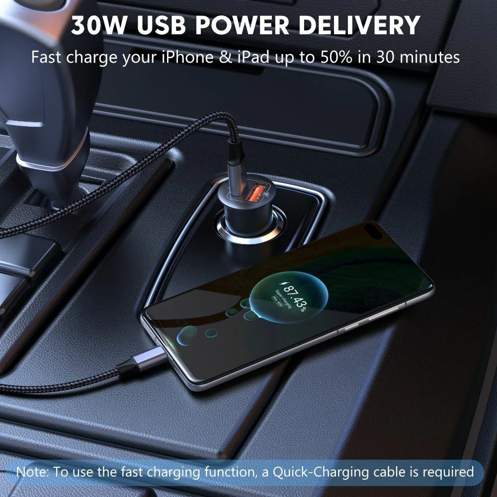 Romoss USB and Type-C Port Fast Charge 3.0 PD Car Adapter 30W - Image 3