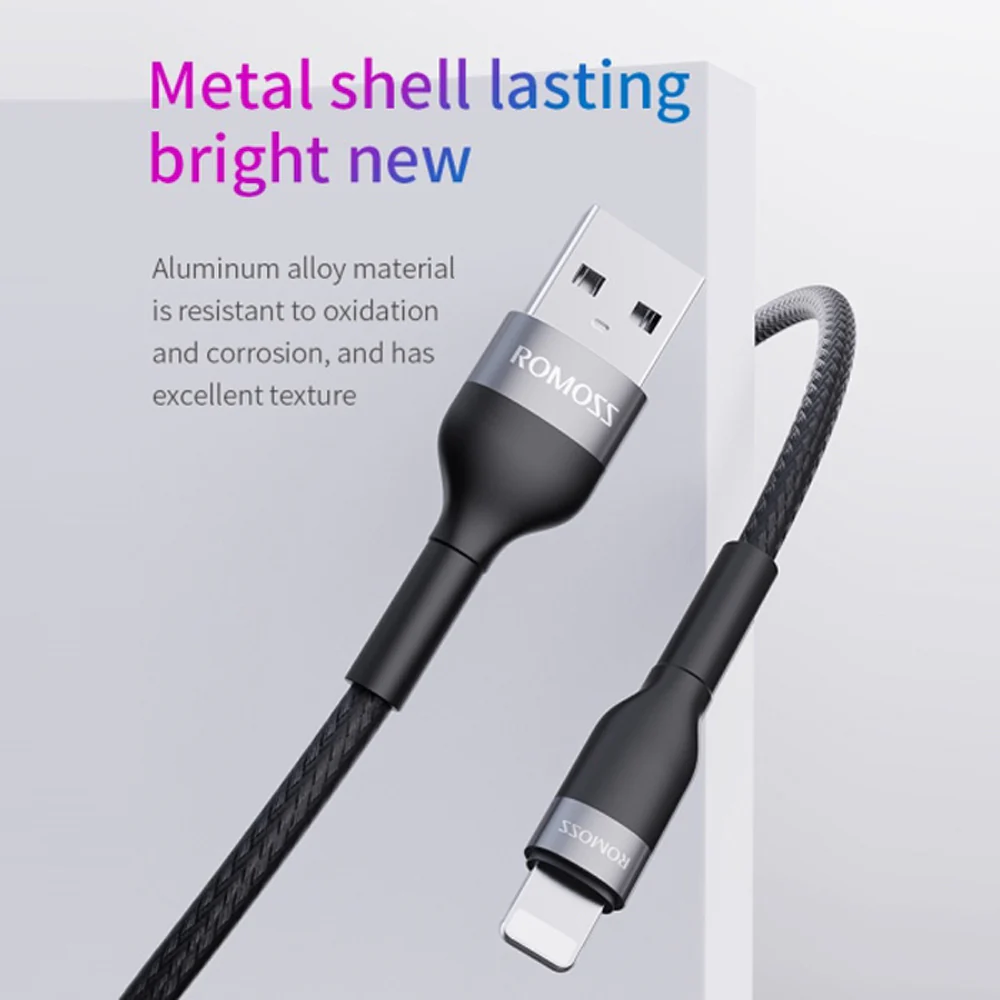 Romoss USB to Lightning 2.4A Data Cable 1m - Black - Image 3