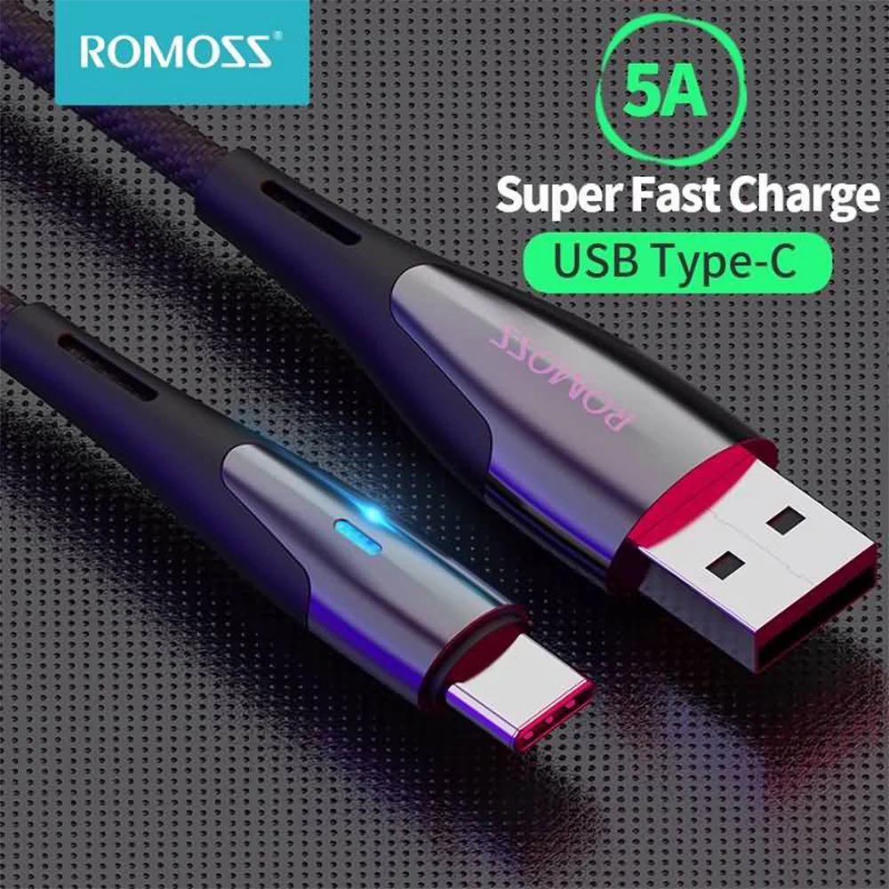 Romoss USB to Type-C 5A 1m Data Cable - Black - Image 4