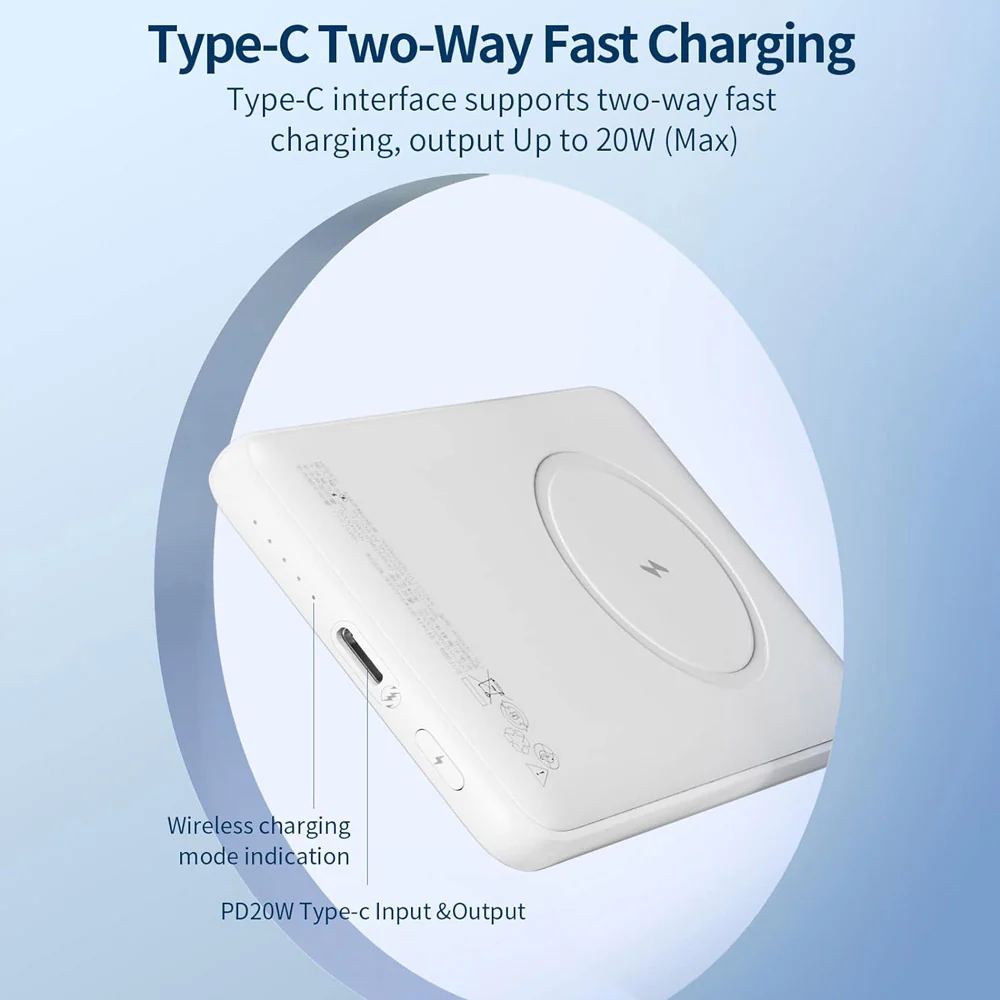 Romoss WSS05 5000mAh 20W Magnetic Wireless Fast Charging Mini Power Bank - White - Image 2
