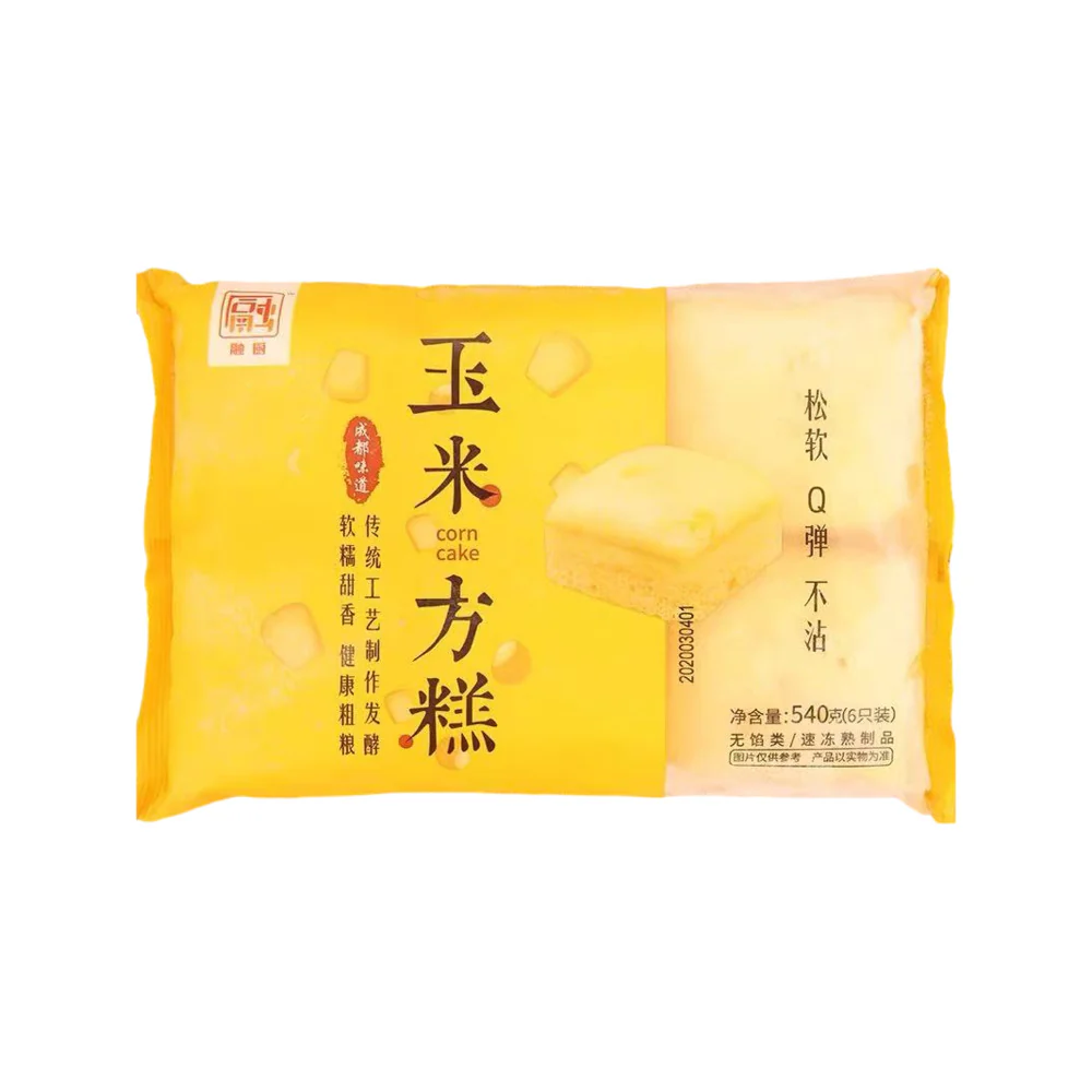 Rongchu Frozen Corn Cake Squares - 6 Pieces, 540g - Chinese Steamed Corn Sponge Cake