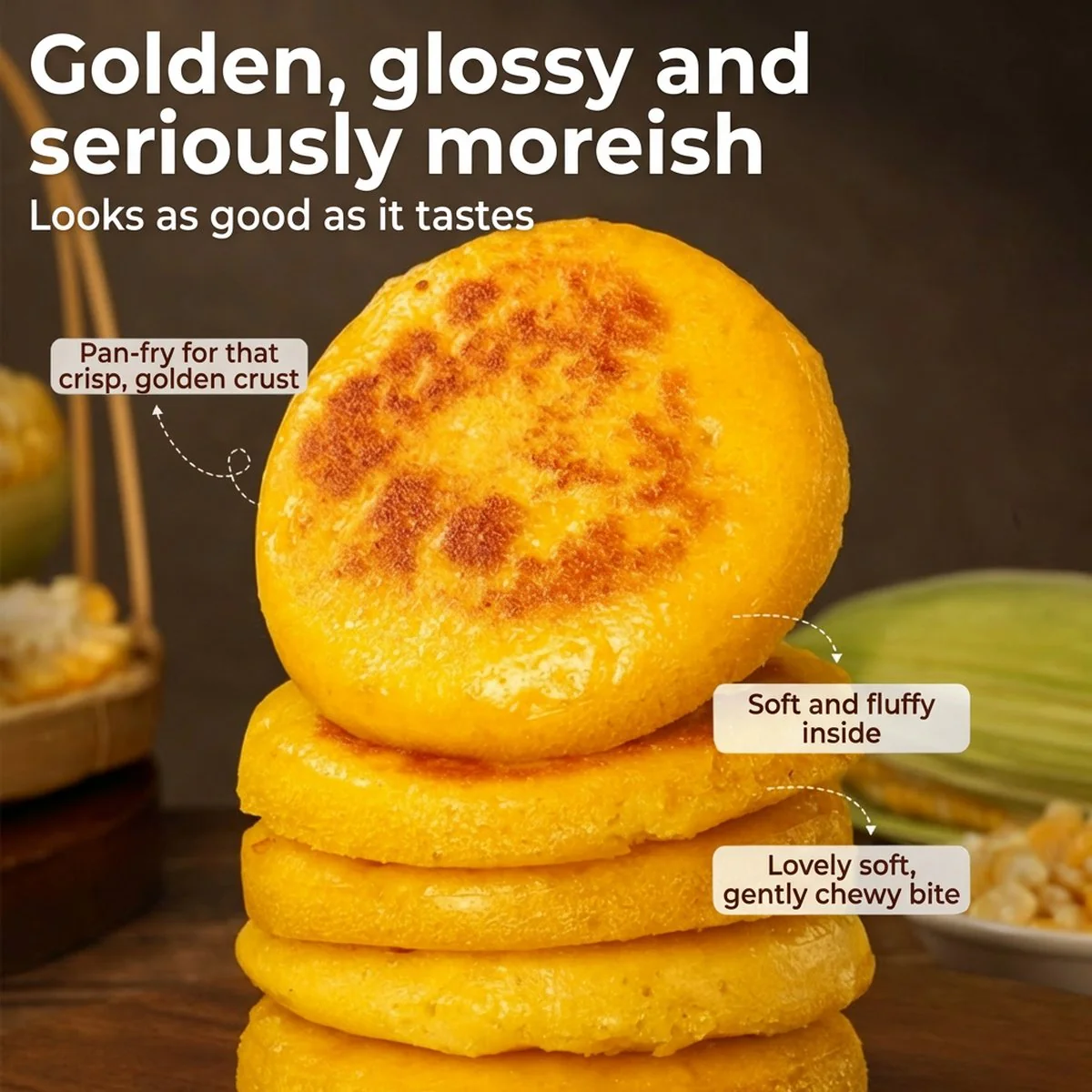 Rongchu Frozen Corn Cakes – 4 Pieces, 200g - Image 3