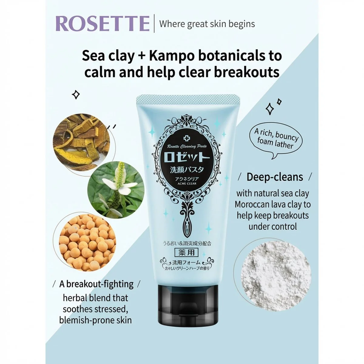 Rosette Acne Clear Mineral Mud Face Wash - 120g - Image 2