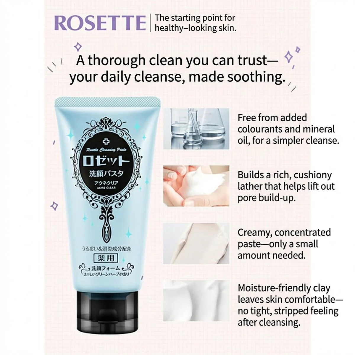 Rosette Acne Clear Mineral Mud Face Wash - 120g - Image 3
