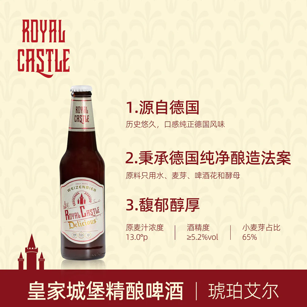 Royal Castle Amber Wheat Craft Beer 5.2% 330mL x 6 Bottles - Image 2