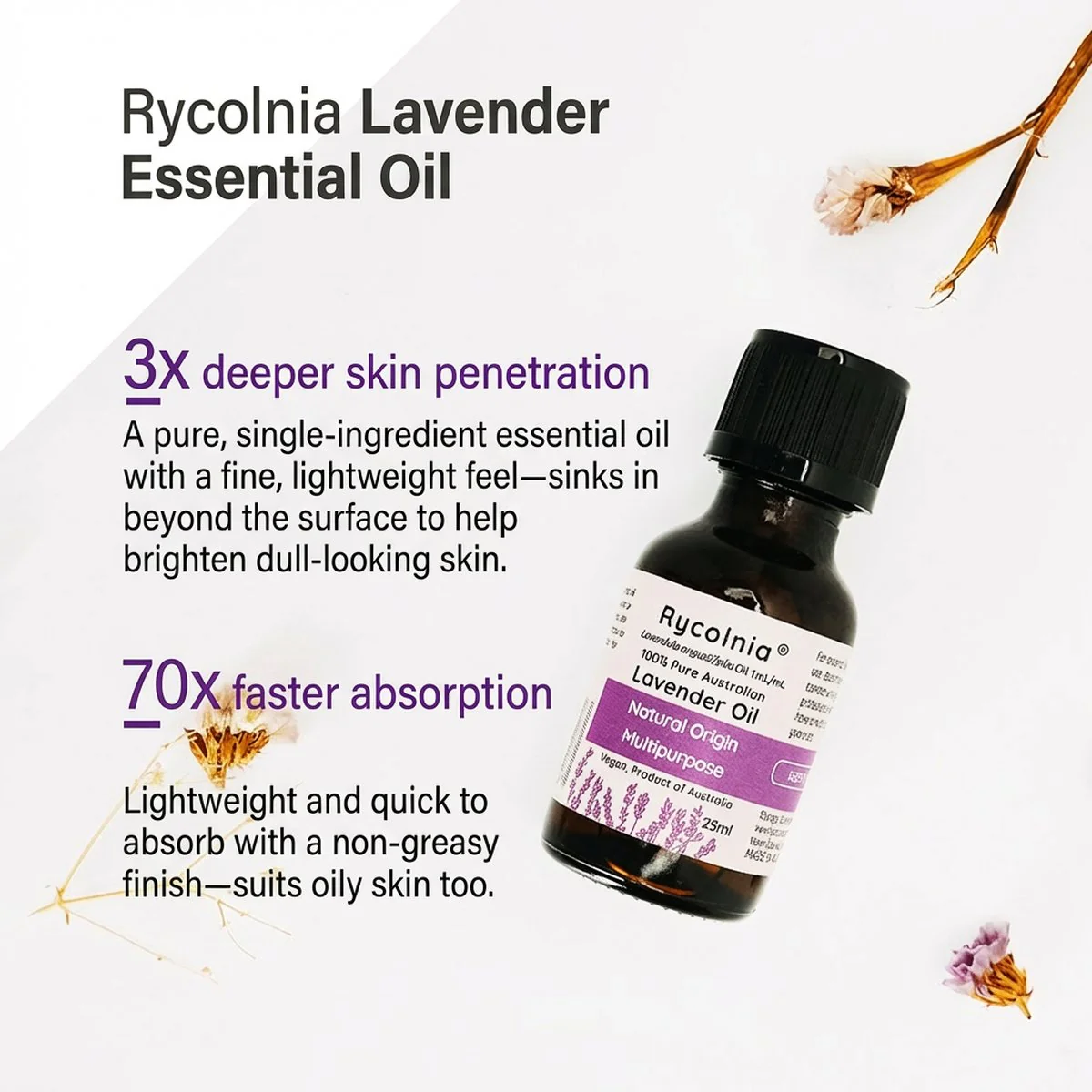 Rycolnia 100% Natural Australian Lavender Essential Oil - 25ml