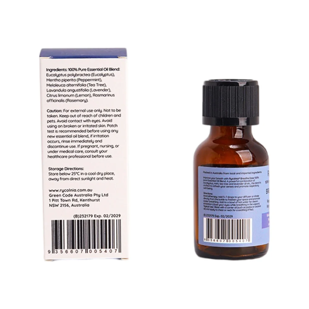 Rycolnia Breathe Ease 100% Pure Essential Oil Blend 25ml – Eucalyptus, Peppermint, Tea Tree, Lavender, Lemon & Rosemary - Aromatherapy Diffuser Blend - Image 4