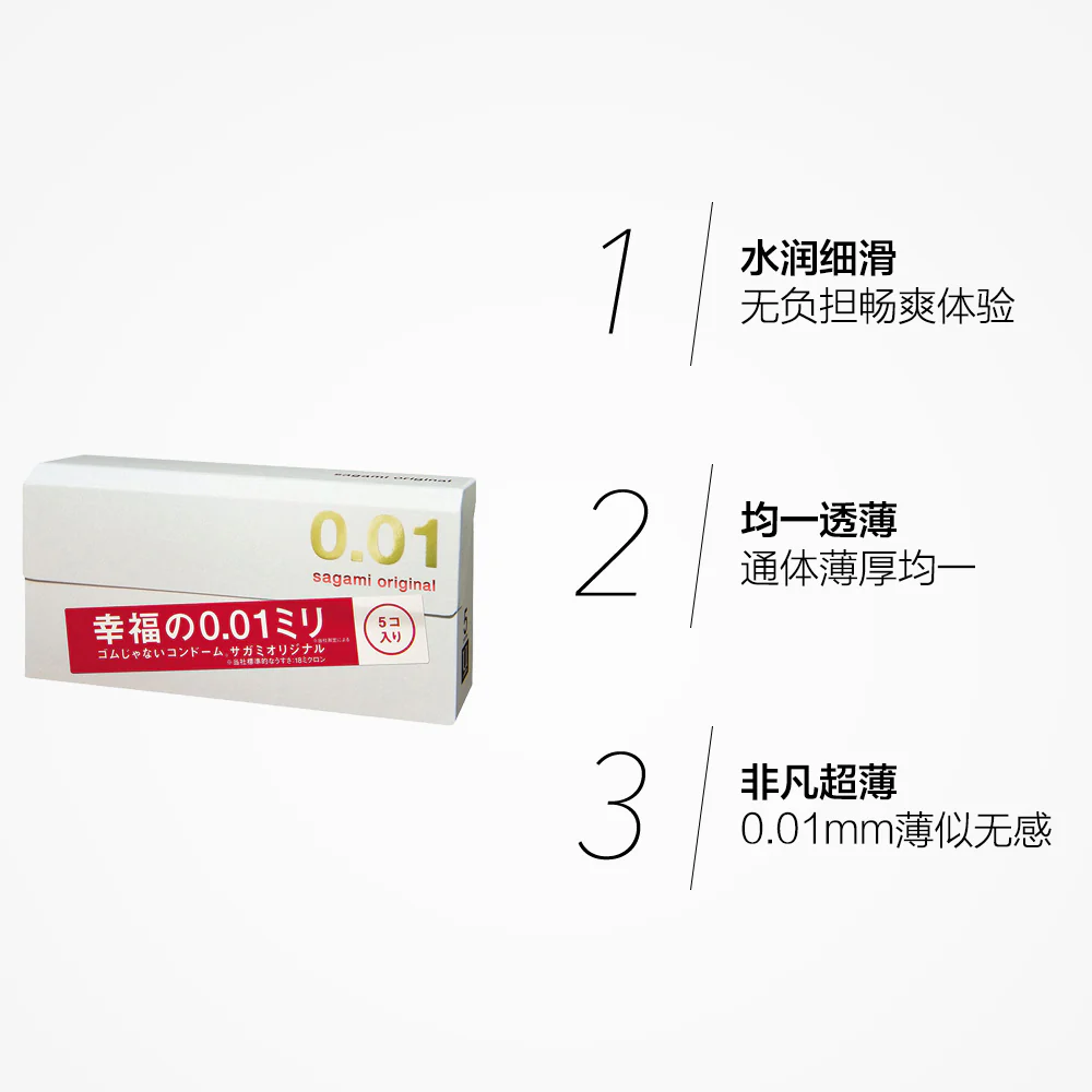 Sagami Original 0.01 Ultra-Thin Condoms - 5 Pieces - Image 2