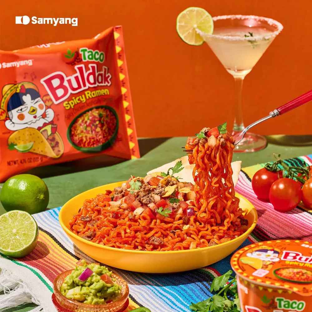 Samyang Buldak Taco Spicy Ramen 135g x 5 Packs - Korean Hot Chicken Flavour Noodles - Image 3