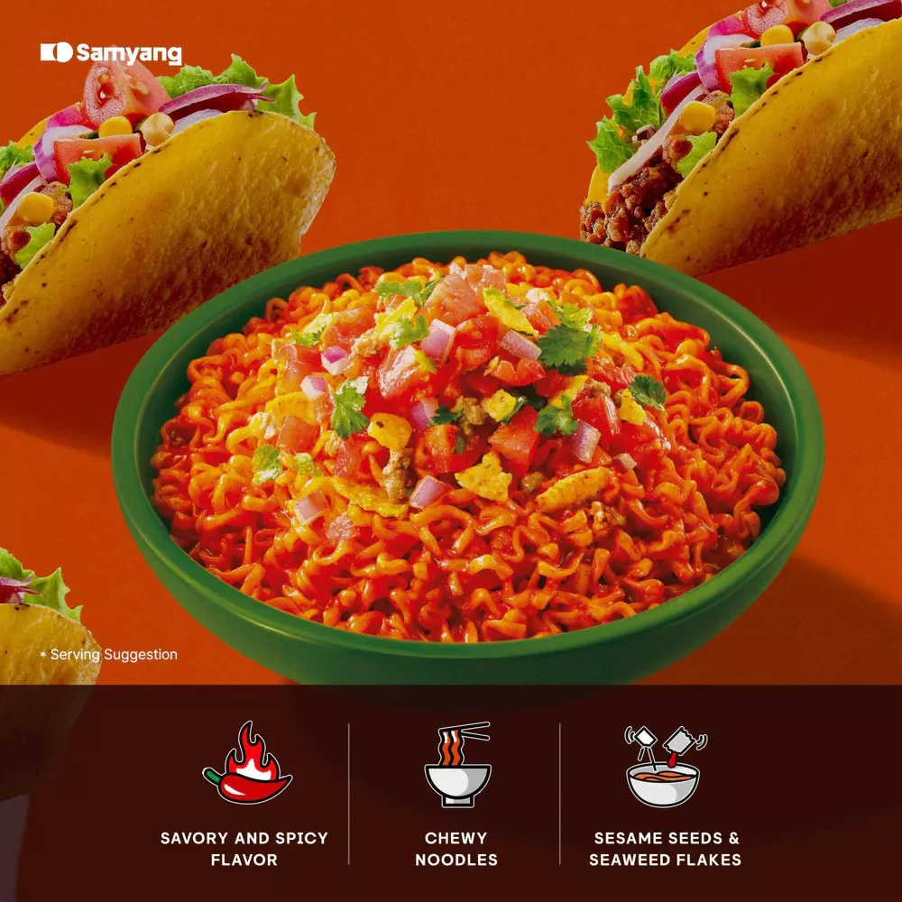 Samyang Buldak Taco Spicy Ramen 135g x 5 Packs - Korean Hot Chicken Flavour Noodles - Image 4