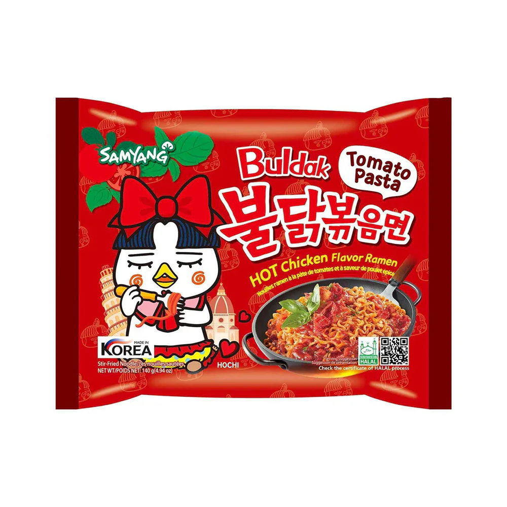 Samyang Buldak Tomato Pasta Hot Chicken Flavor Ramen - 140g x 5 Packs - Image 2