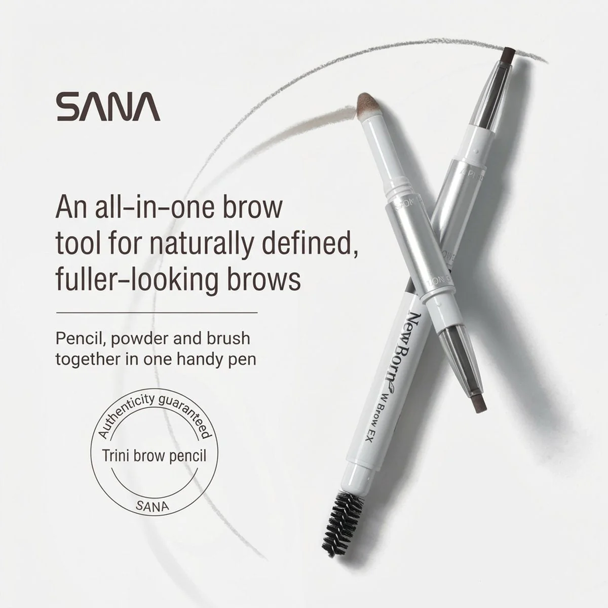 SANA New Born W Brow EX 3-in-1 Eyebrow Pencil, Powder & Brush – B11 Bitter Brown - Image 2
