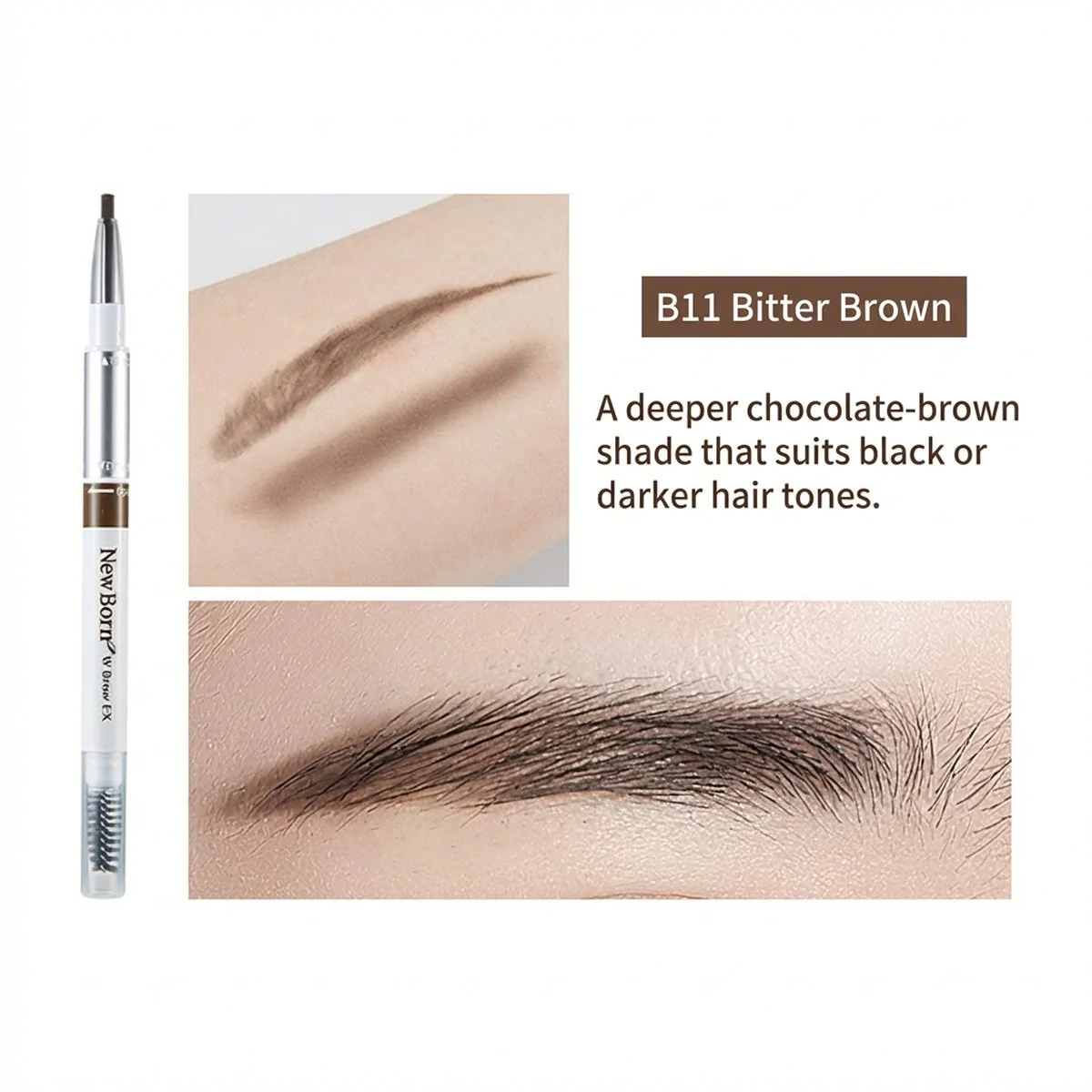 SANA New Born W Brow EX 3-in-1 Eyebrow Pencil, Powder & Brush – B11 Bitter Brown - Image 4