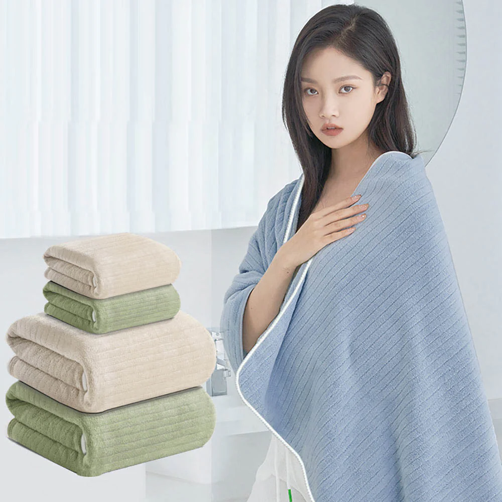 Sanli Coral Fleece Bath Towel - Wintergreen, 70x140cm - Image 4