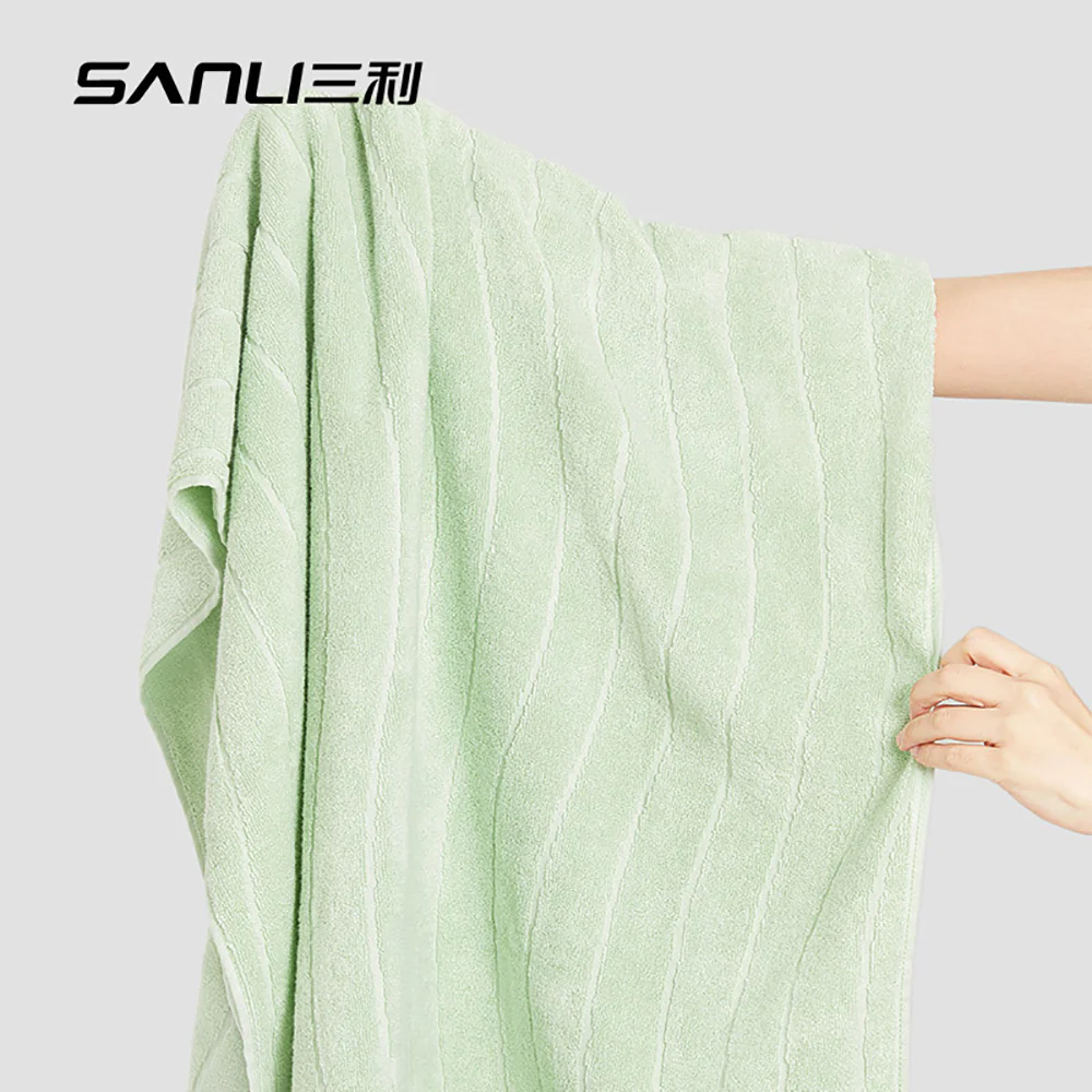 Sanli Cotton Ripple Bath Towel - Soft Green, 70x140cm - Image 2