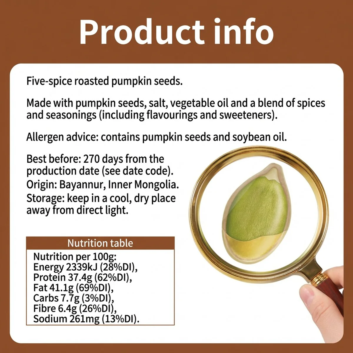 Sanpangdan Five-Spice Pumpkin Seeds 160g - Roasted Chinese-Style Snack Seeds - Image 4