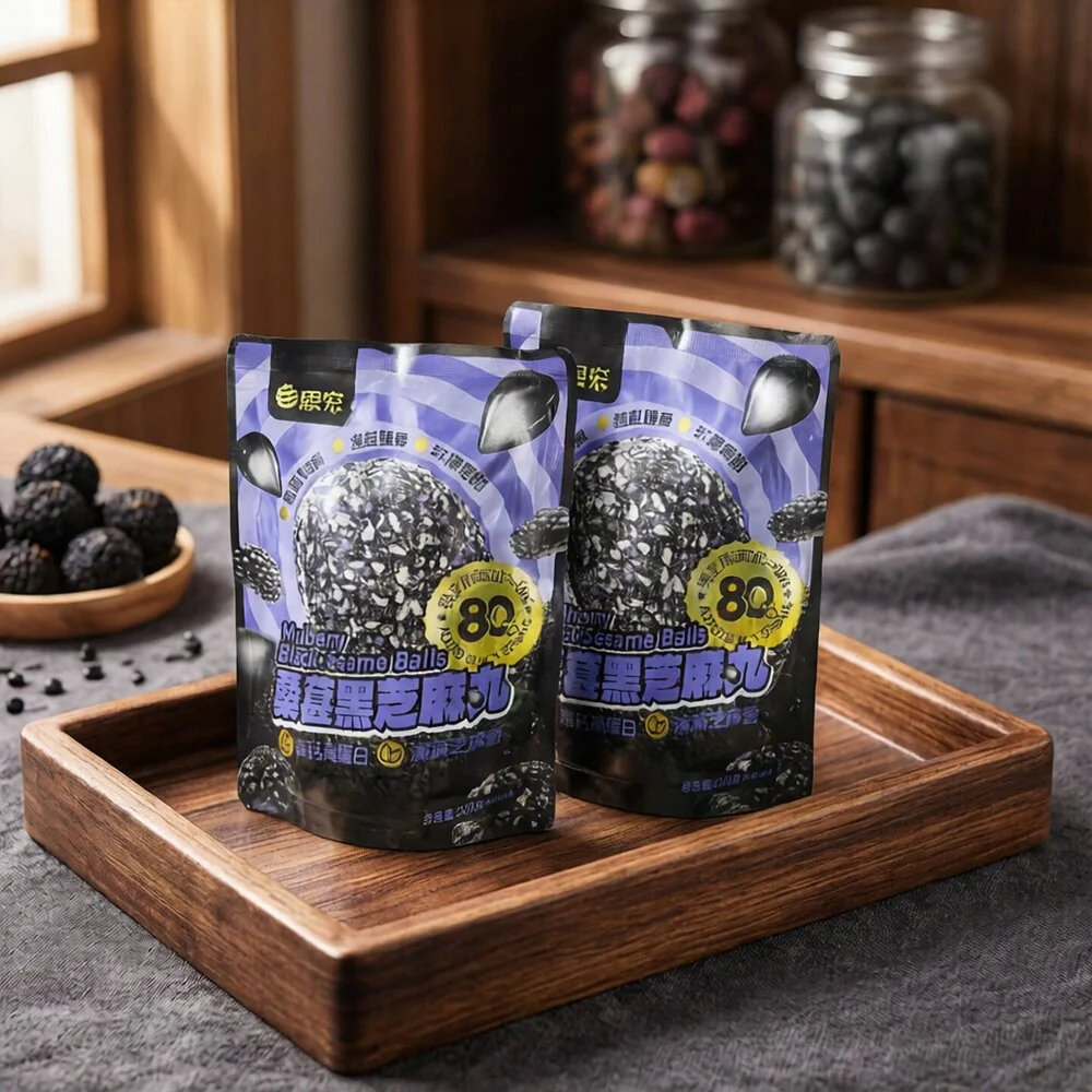 Sihong Mulberry Black Sesame Balls 200g - Chinese Black Sesame Snack Bites - Image 2