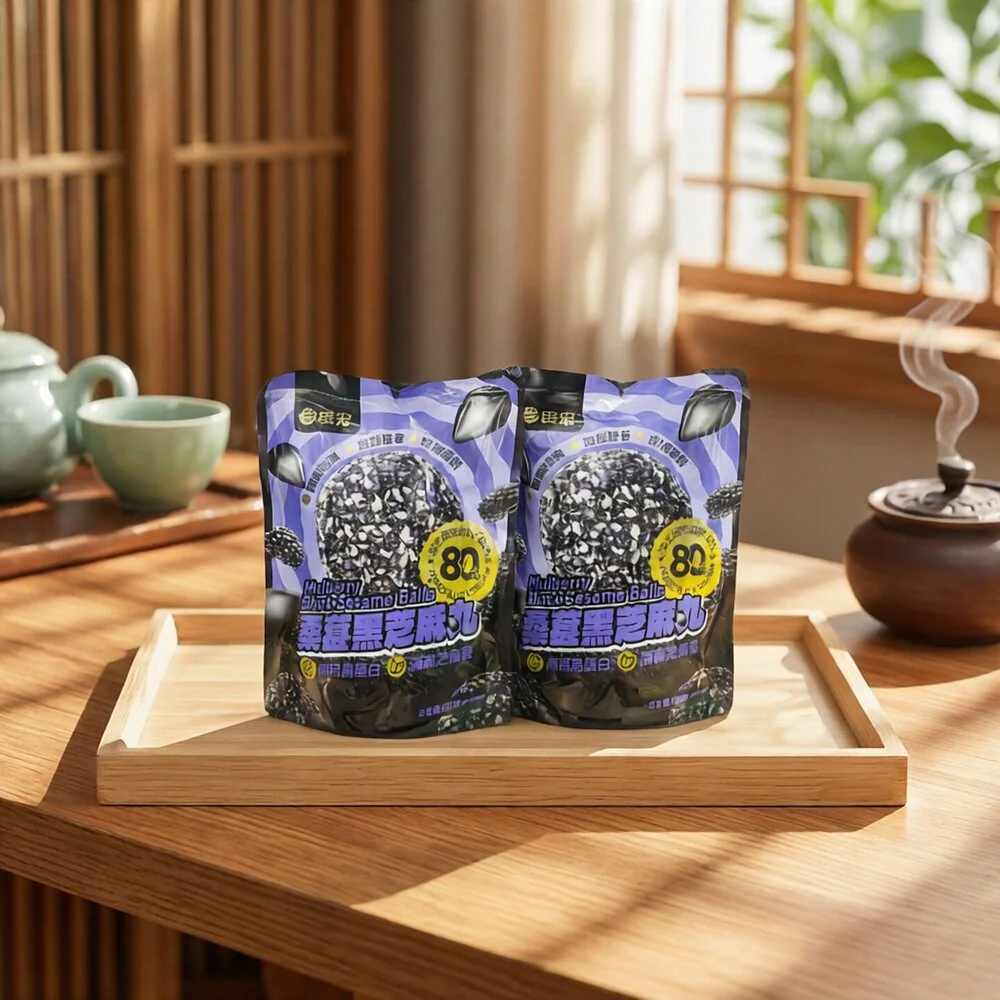 Sihong Mulberry Black Sesame Balls 200g - Chinese Black Sesame Snack Bites - Image 5