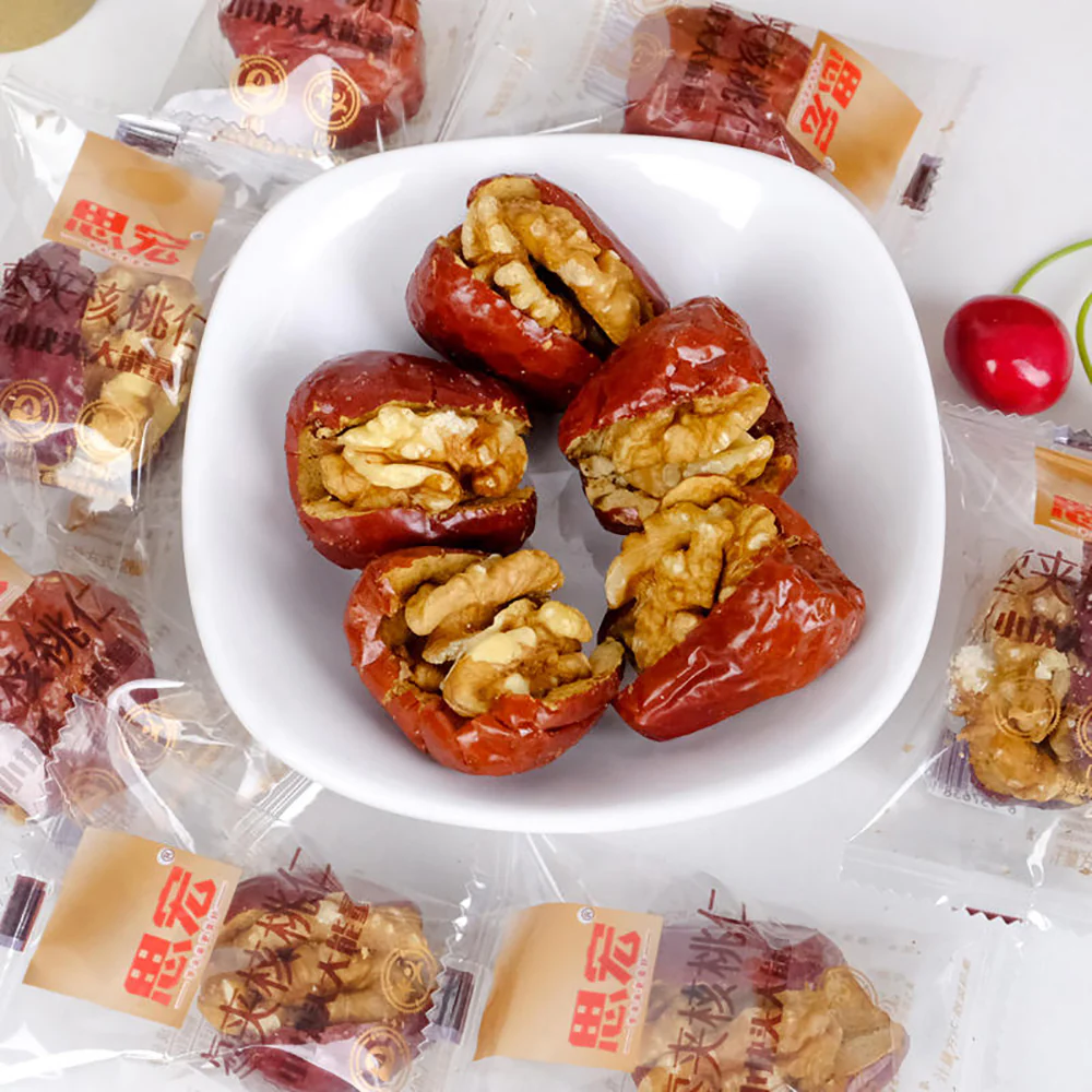 Sihong Red Dates Stuffed with Walnuts 252g - Jujube Walnut Snack Bites - Image 2