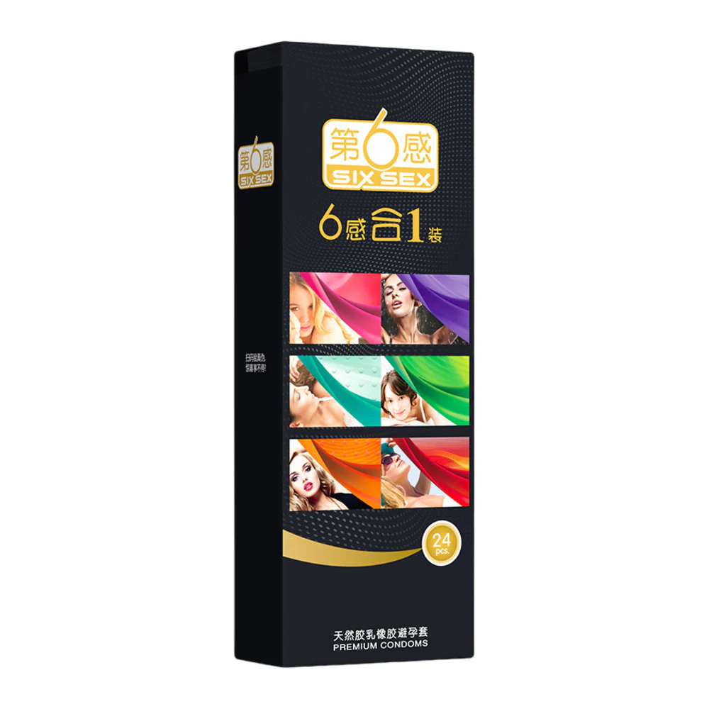 Six Sex 6-in-1 Assorted Condoms, Natural Rubber Latex - 24 Pack - Variety Pack with Aloe, Ice & Fire - Image 2
