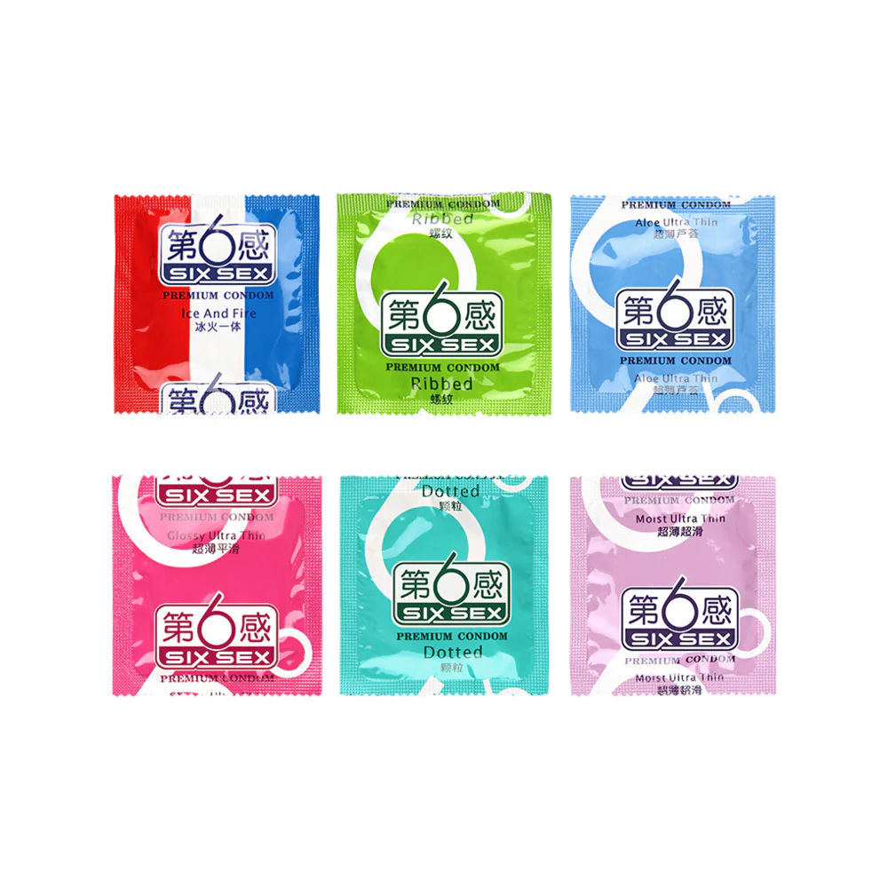 Six Sex 6-in-1 Assorted Condoms, Natural Rubber Latex - 24 Pack - Variety Pack with Aloe, Ice & Fire - Image 5