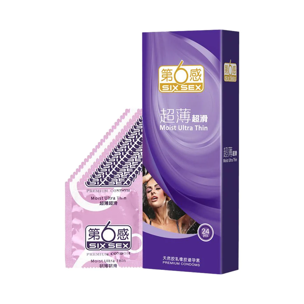 Six Sex Moist Ultra Thin Condoms - 24 Pack - Ultra Thin & Extra Lubricated Latex Condoms