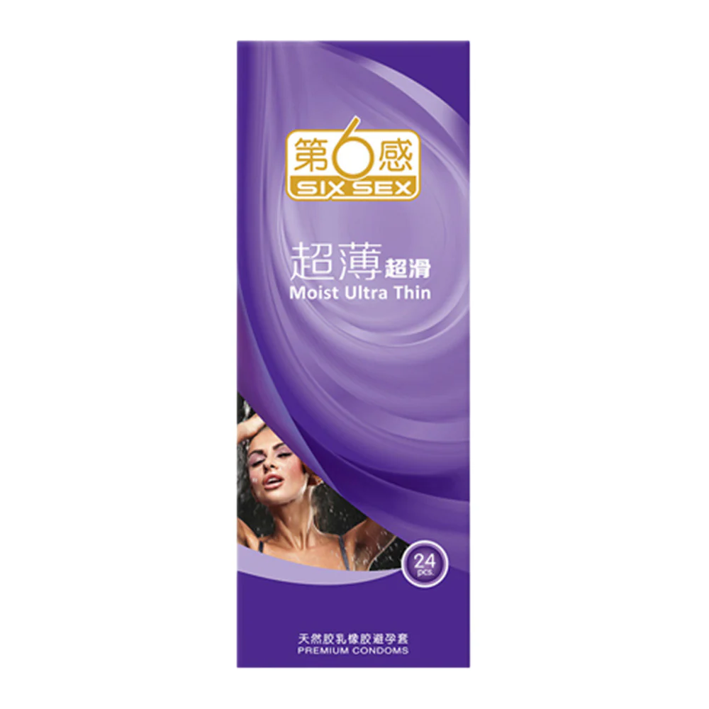 Six Sex Moist Ultra Thin Condoms - 24 Pack - Ultra Thin & Extra Lubricated Latex Condoms - Image 2
