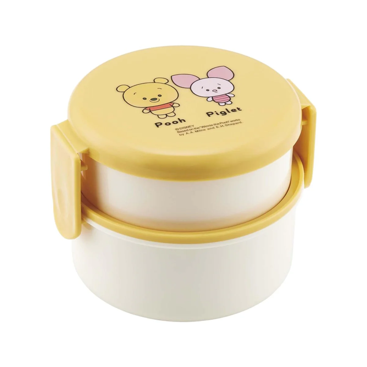 Skater Antibacterial Round 2‑Tier Bento Box – Winnie the Pooh & Piglet, 230 ml + 270 ml - Kids Lunch Container