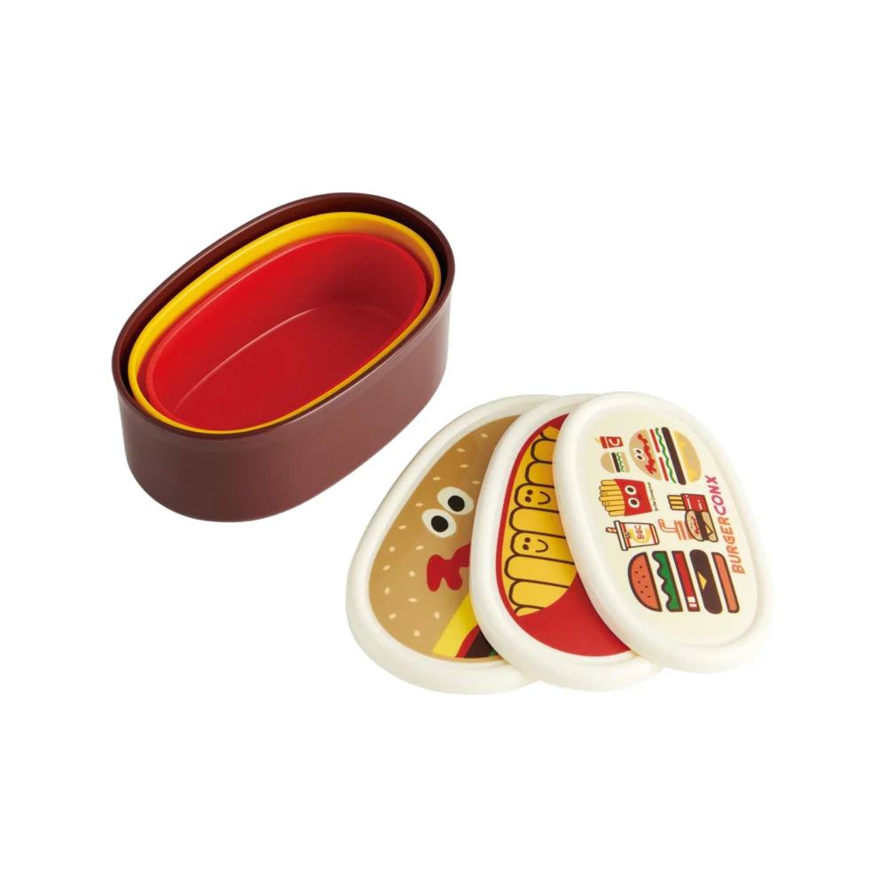 Skater Antibacterial Sealed Bento Lunch Box Set – Burger Theme, 3 Pieces - Image 2