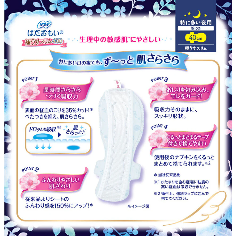 Sofy Gentle Skin Night Wing Sanitary Pads – Ultra Slim 40 cm, 9 Count - Image 4