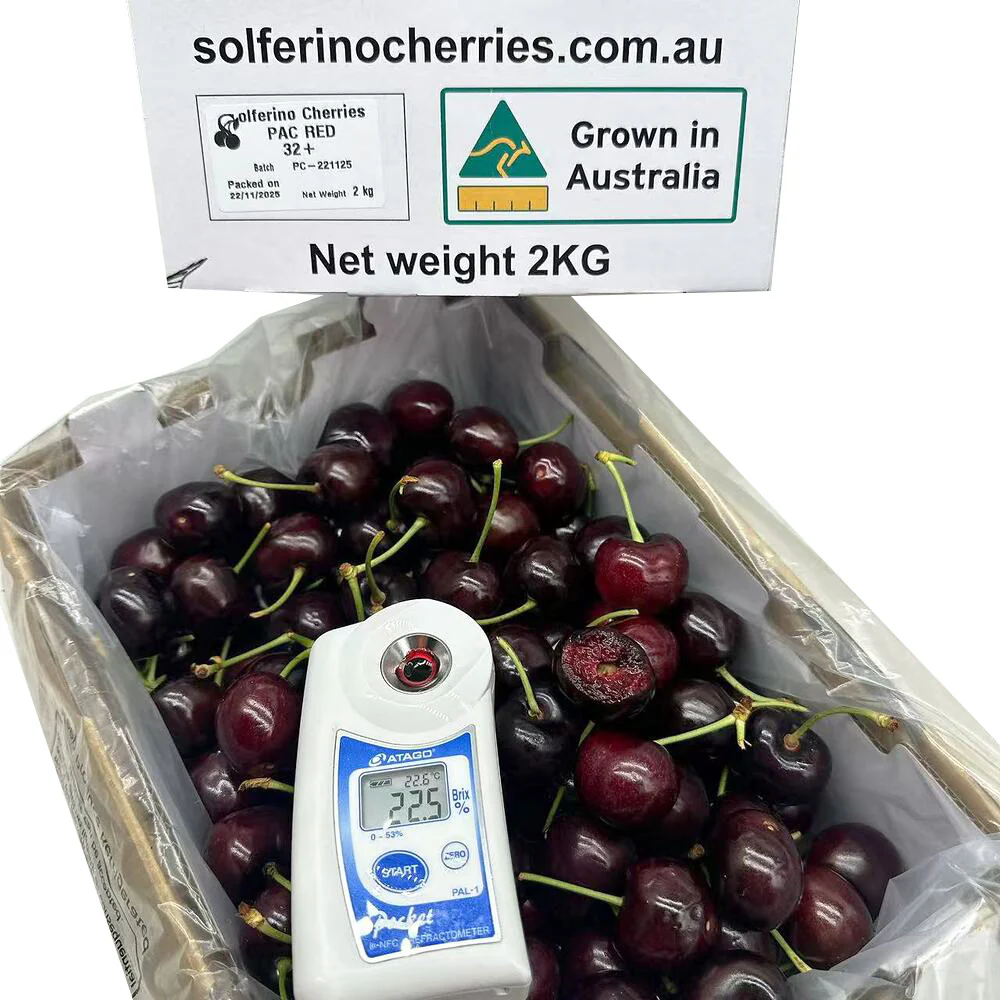 Solferino Pac Red Australian Cherries 32mm+ Gift Box – 2kg - Image 2