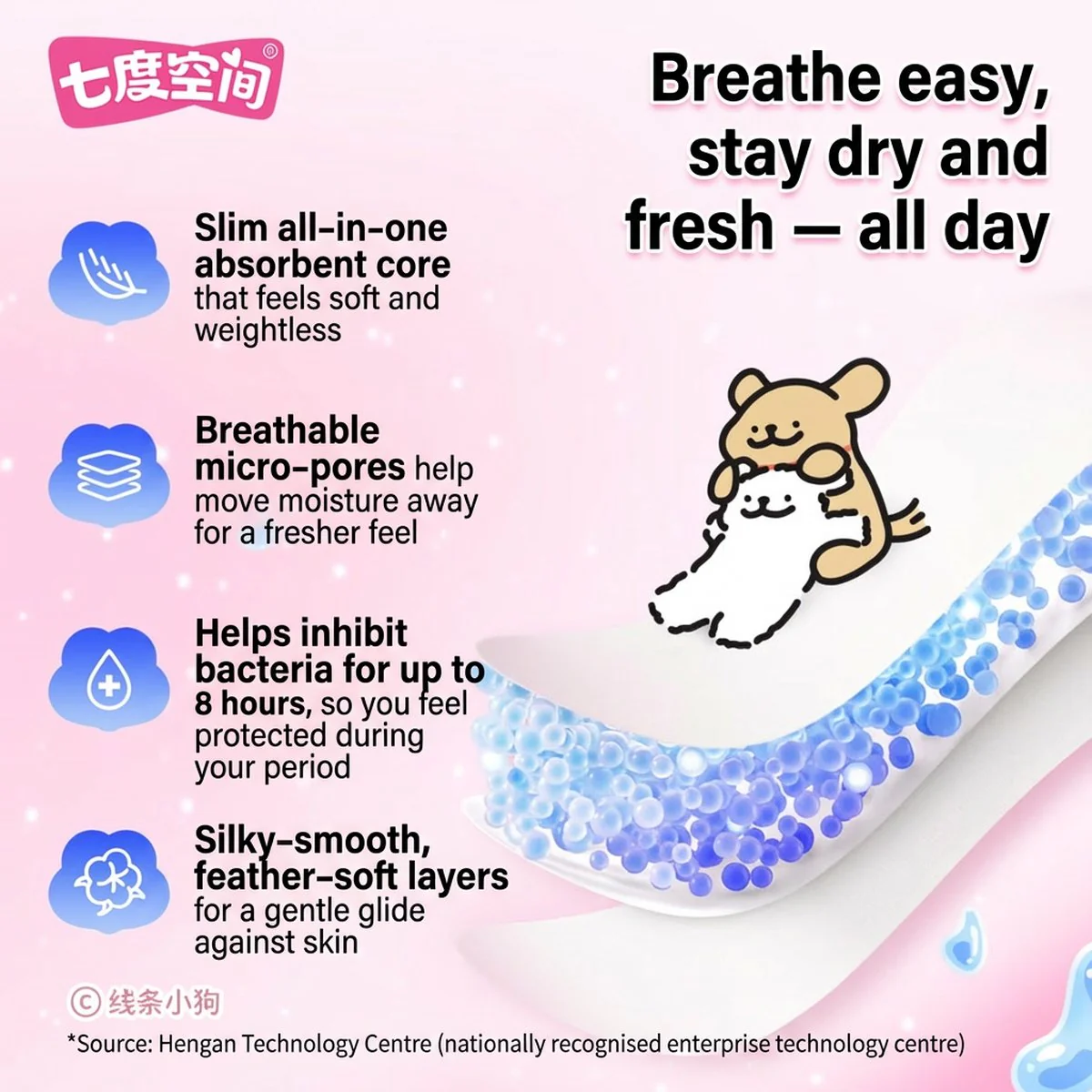 Space 7 Teen Ultra‑Thin Breathable Cotton Mini Pads 180 mm – 14 Count (Sketch Dog Edition) - Panty Liners for Light Days - Image 2