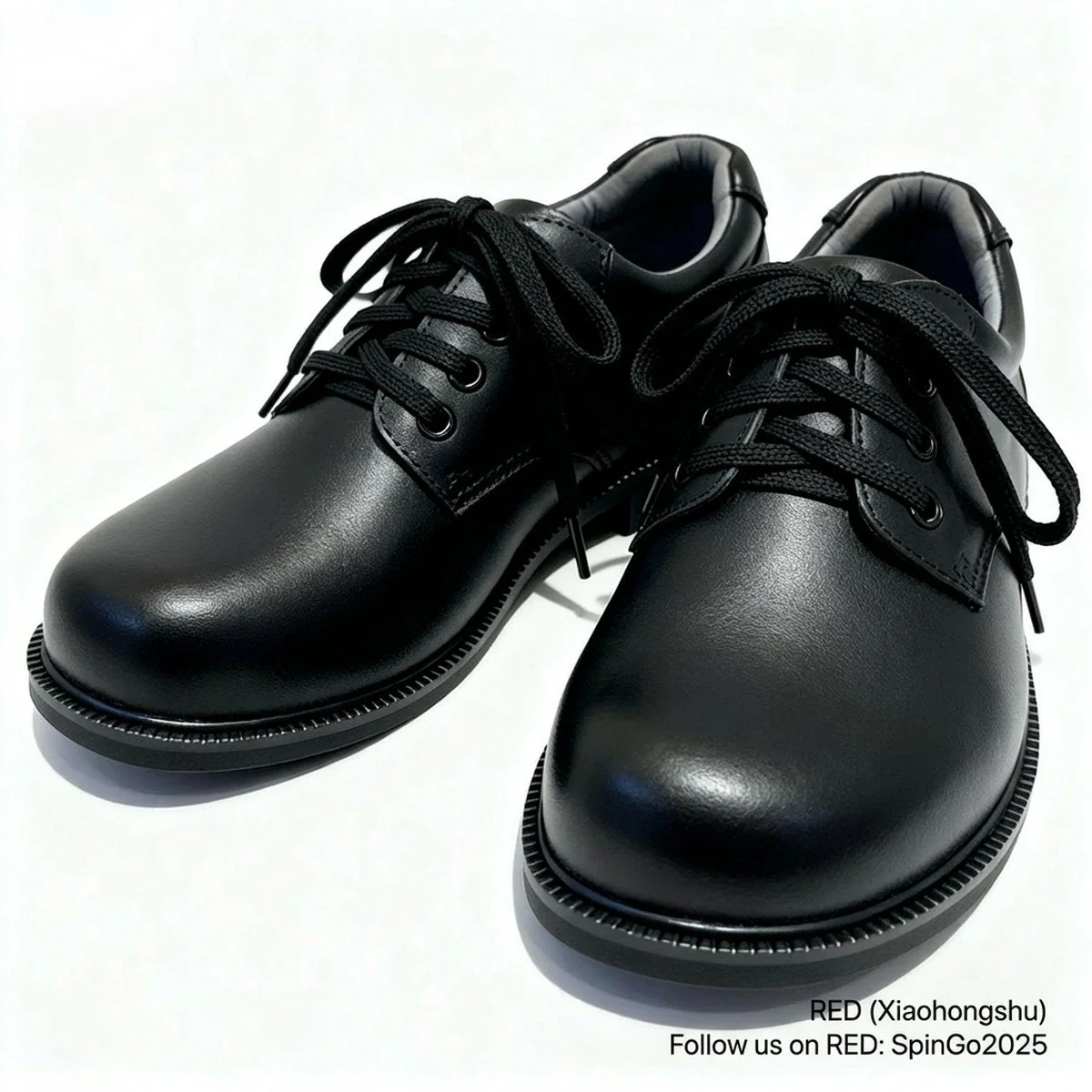SpinGo Black Full-Grain Leather Lace-Up School Shoes EU39 - Image 4