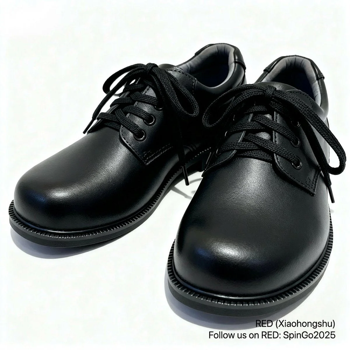 SpinGo Full-Grain Leather Lace-Up School Shoes – Black, EU 34 - Image 4