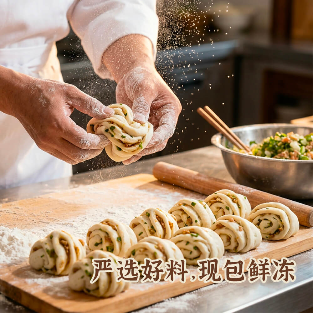 Spring Onion Flower Steamed Buns - 4 Pieces, 500g - Image 2