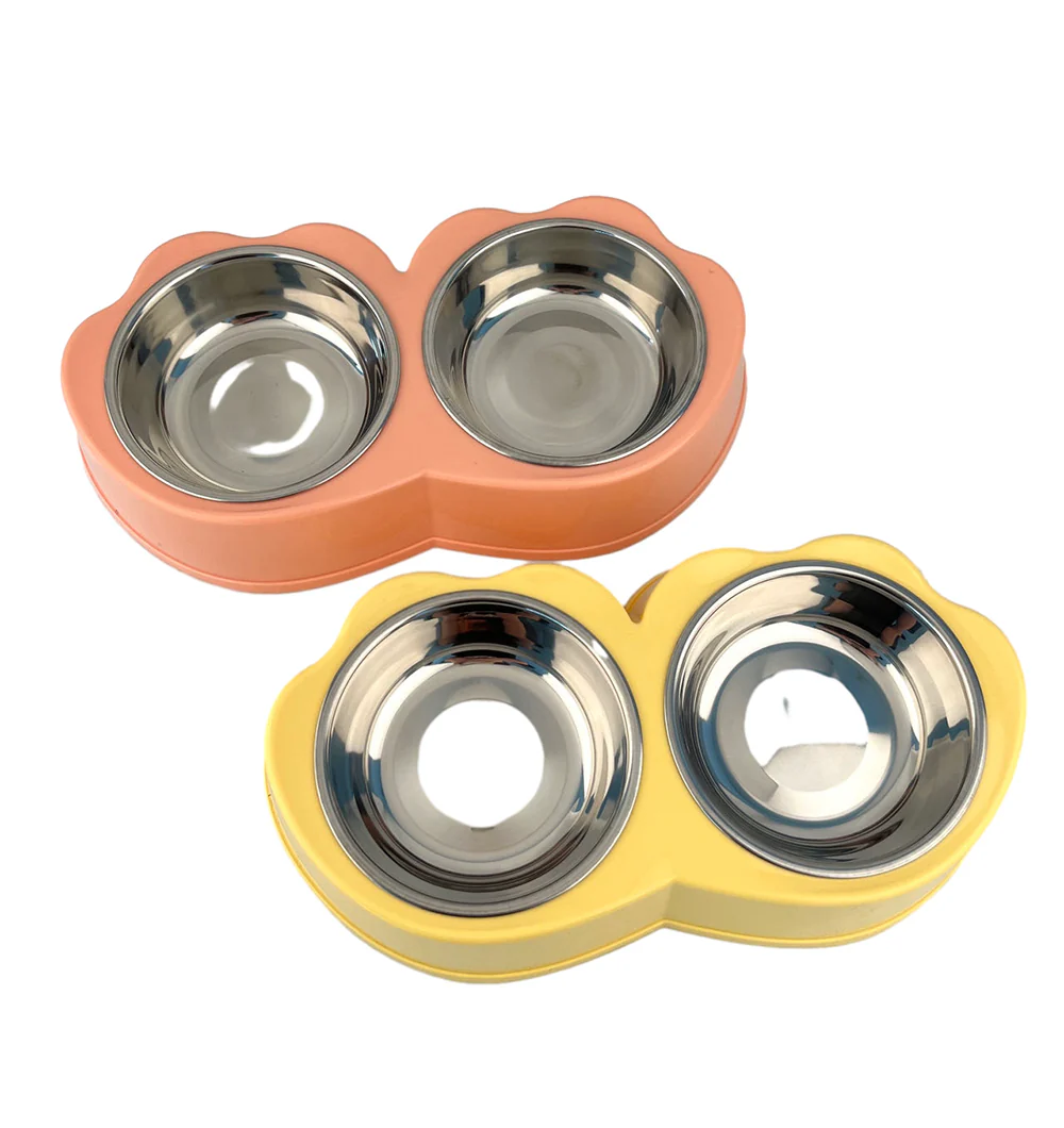 Stainless Steel Double Pet Bowl - Random Colors