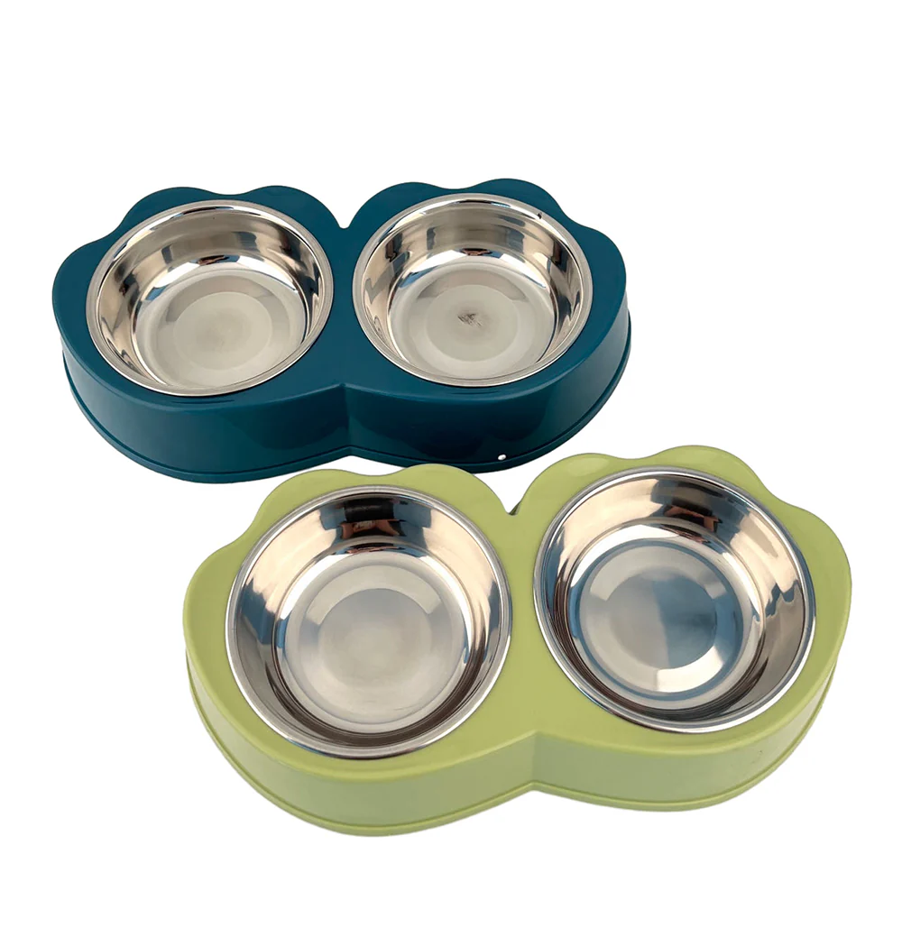 Stainless Steel Double Pet Bowl - Random Colors - Image 2