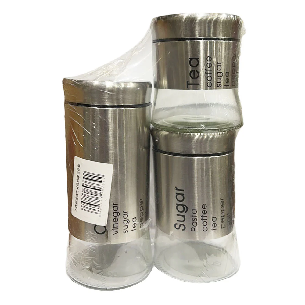 Stainless Steel Glass Airtight Storage Jars - Set of 3