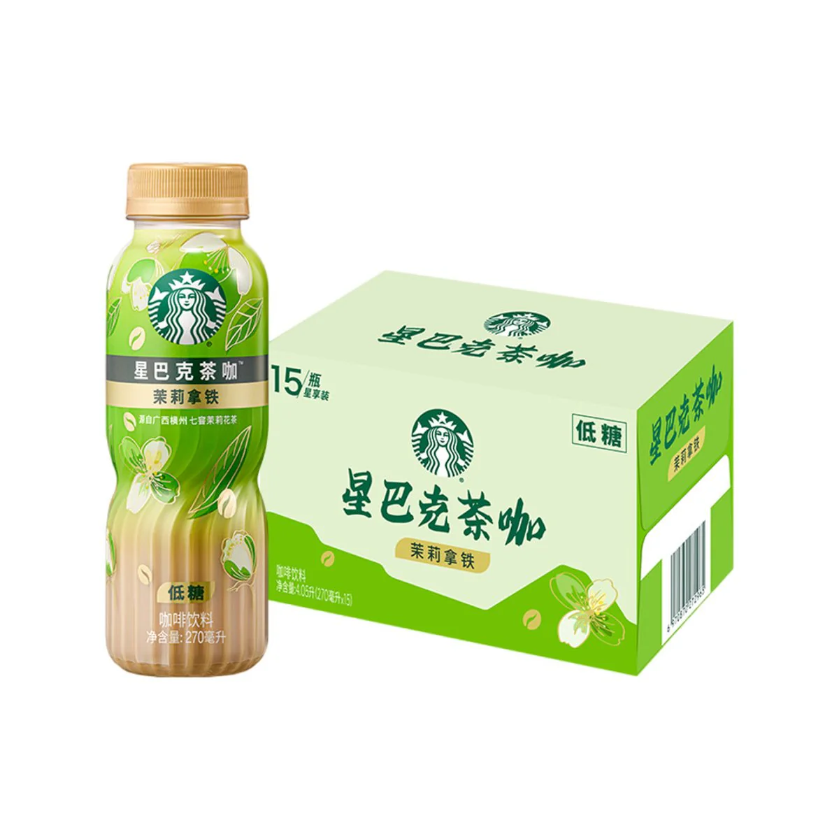 Starbucks Jasmine Latte (Tea & Coffee Blend) – Low Sugar, 270ml x 15 Bottles