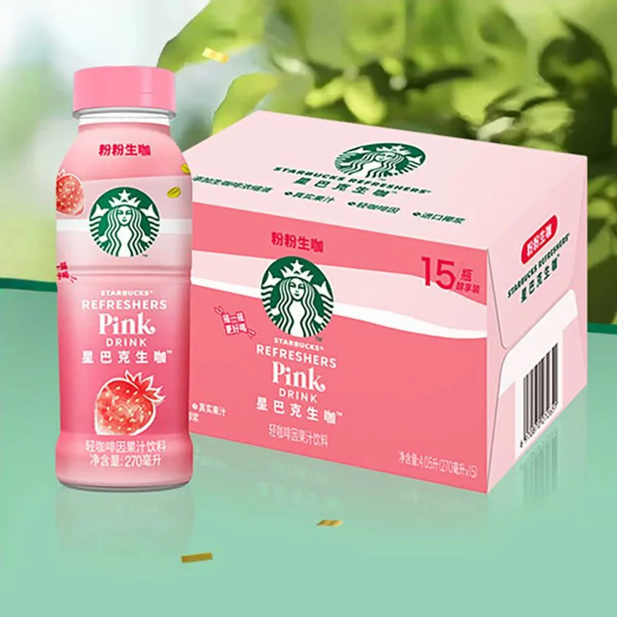 Starbucks Refreshers Pink Drink (Original) – Lightly Caffeinated Strawberry & Coconut Juice Beverage, 270ml × 15 Bottles - Image 3