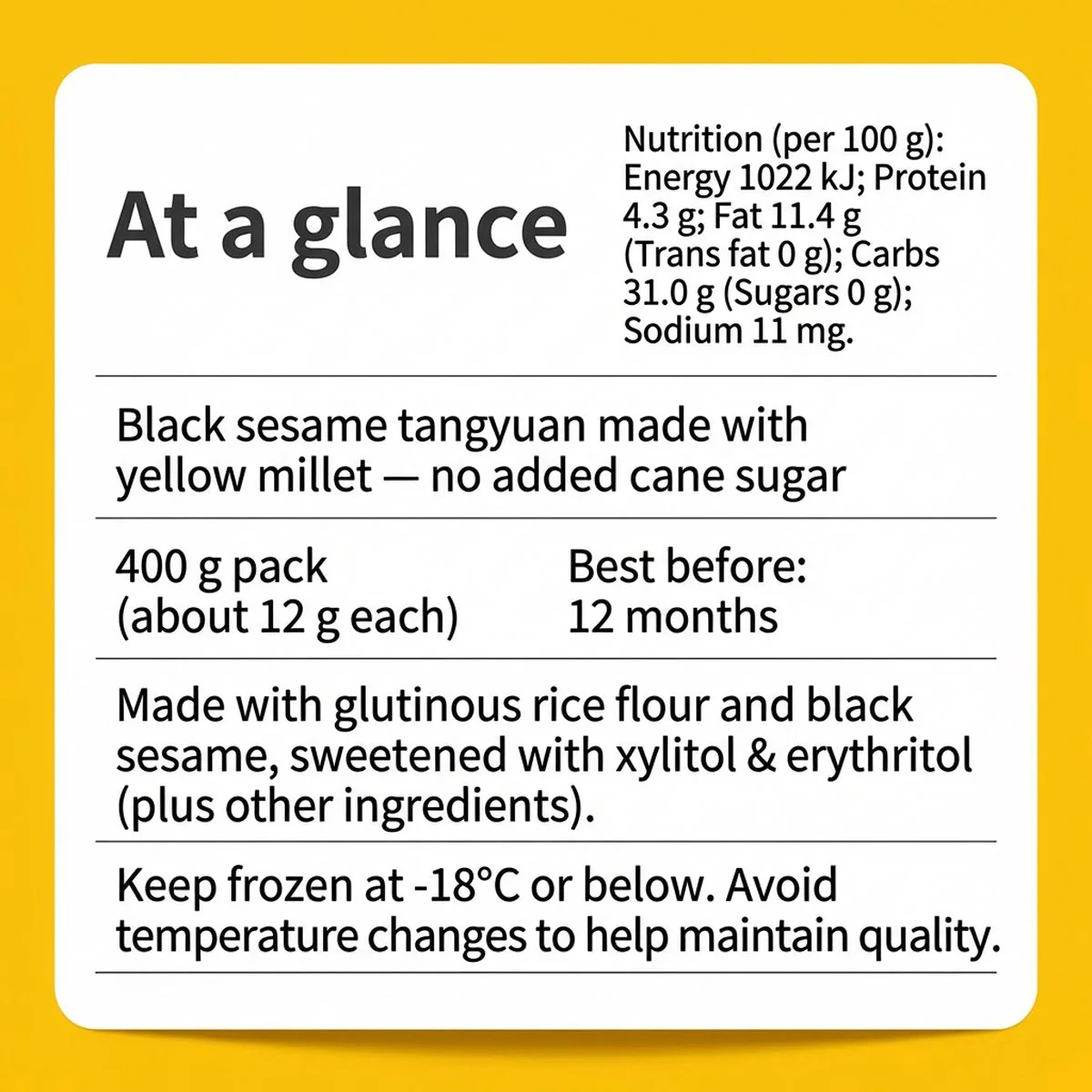 Synear Frozen Golden Millet Black Sesame Tangyuan (No Added Cane Sugar) 400g - Image 5