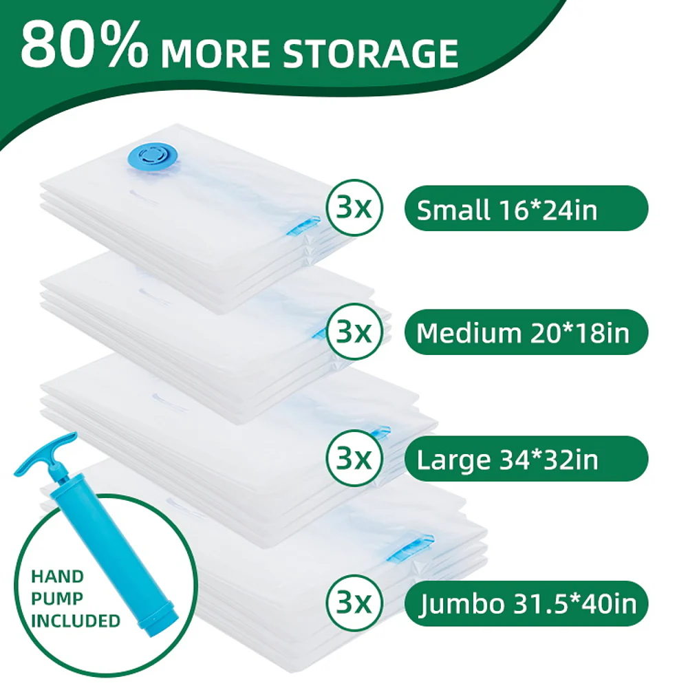 Taili Vacuum Storage Bag Set with Hand Pump - 12 Pack - Image 3